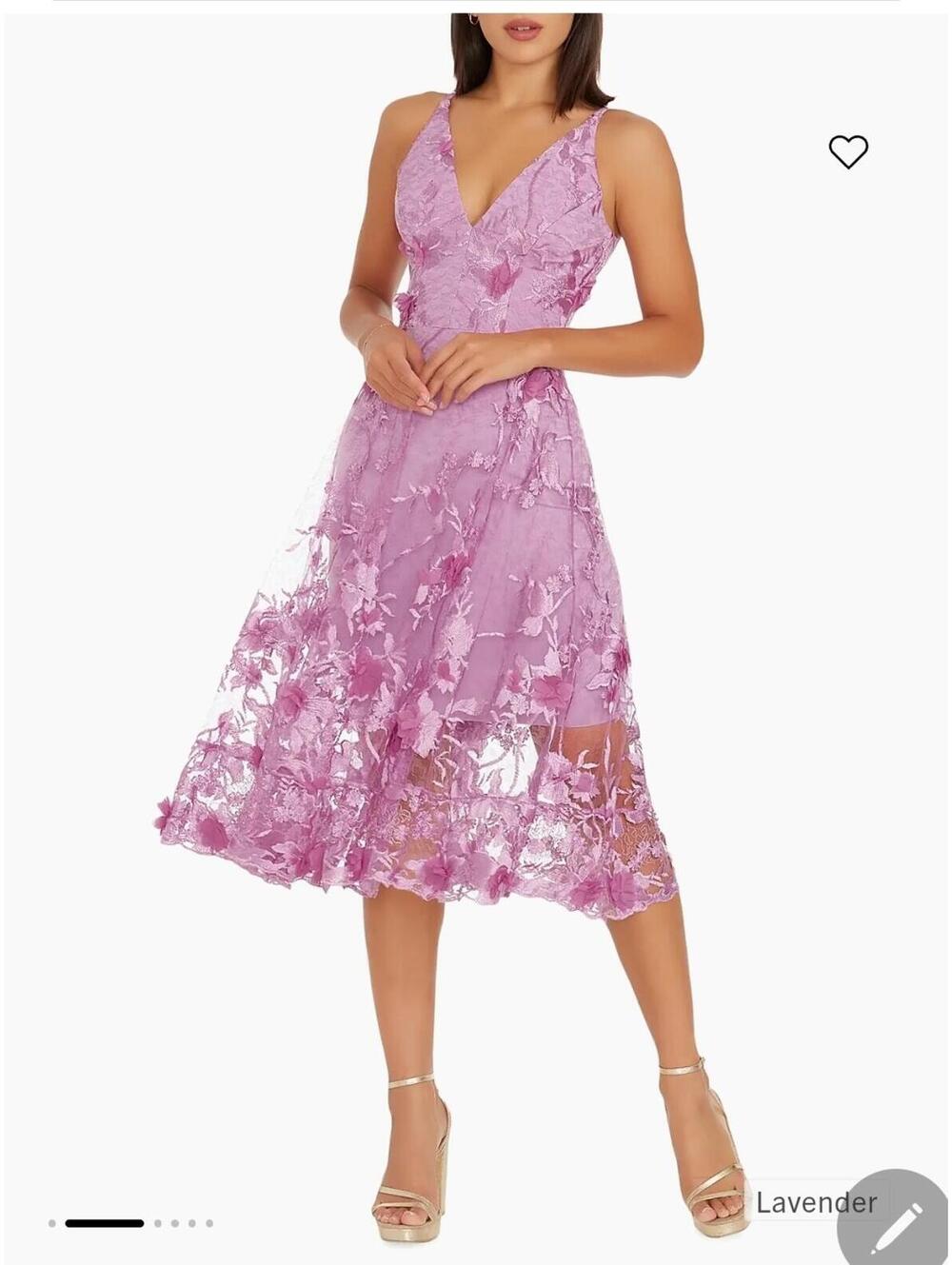 Dress the Population Lavender Floral Embroidered Midi Dress Size Small  NEW